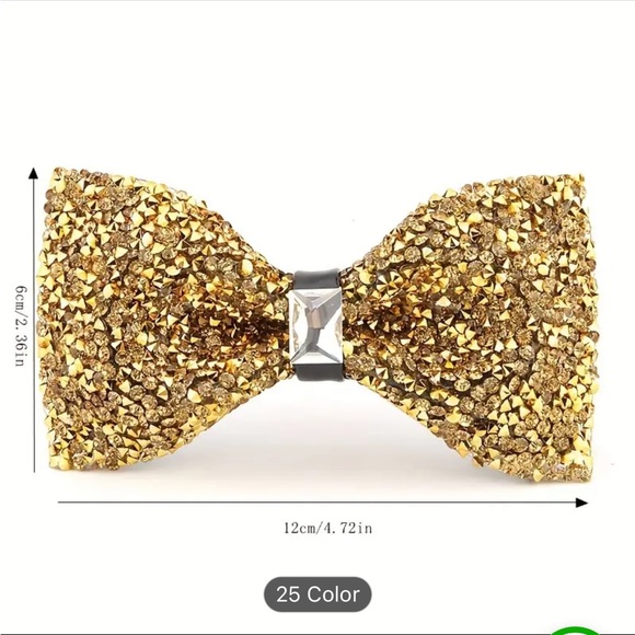 Sparkling Gold Crystal Bow Tie - Picture 3 of 15